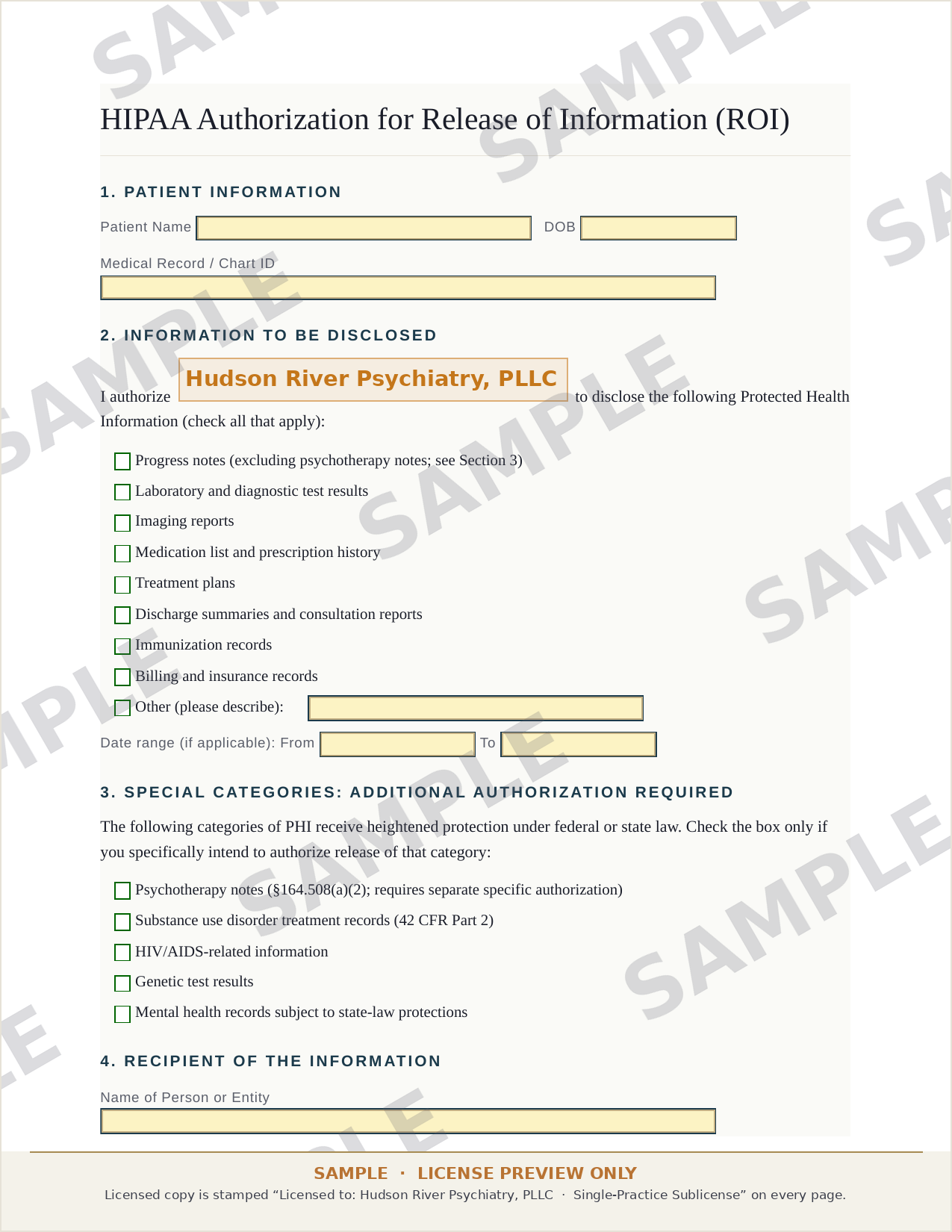 Sample: HIPAA release of information