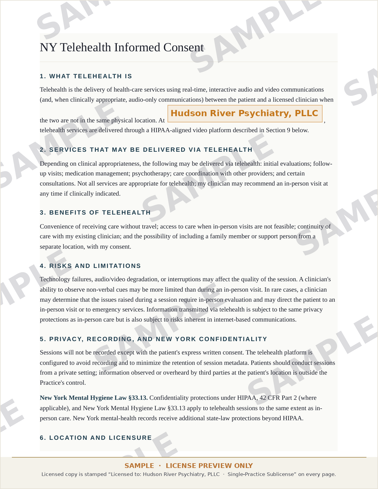 Sample: New York telehealth consent
